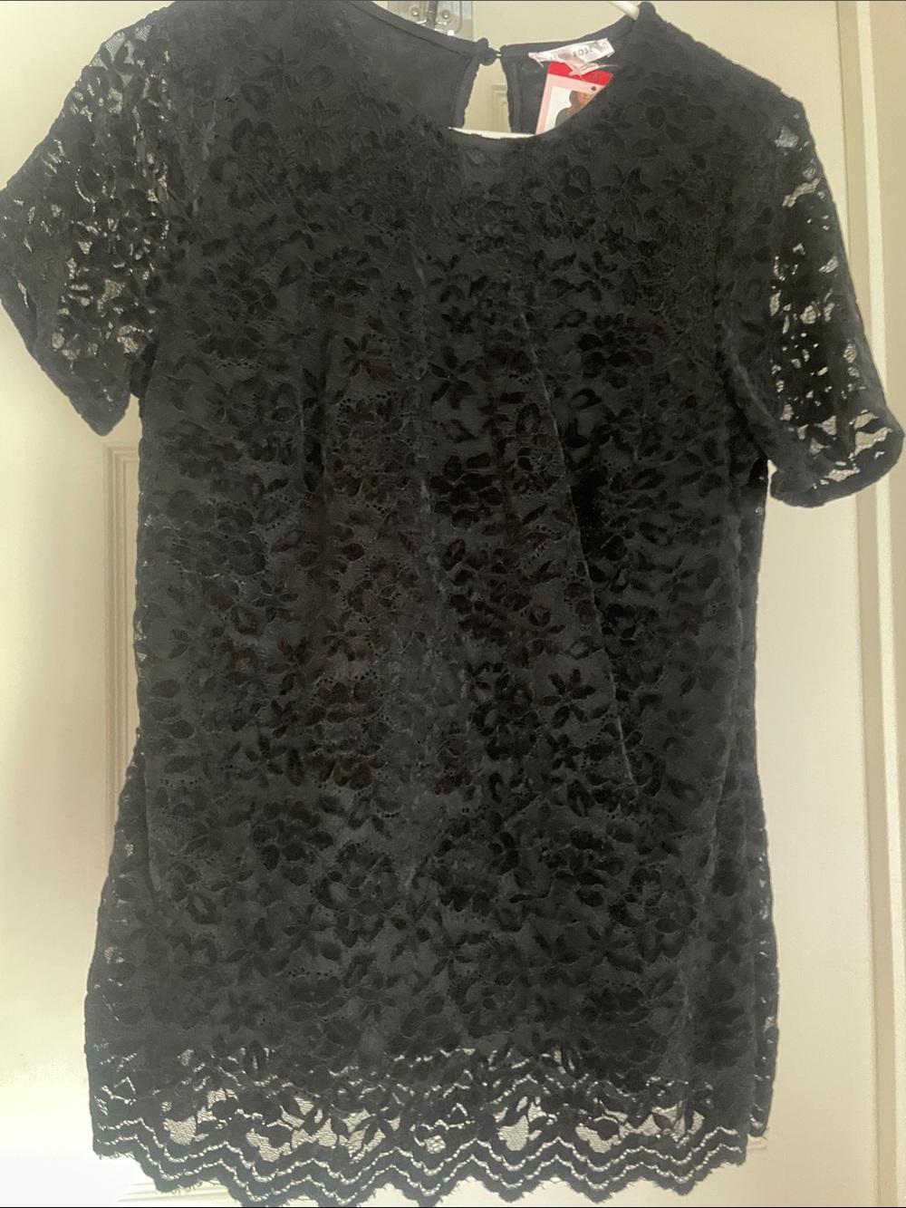 Black Lace Short Sleeve Women's Top